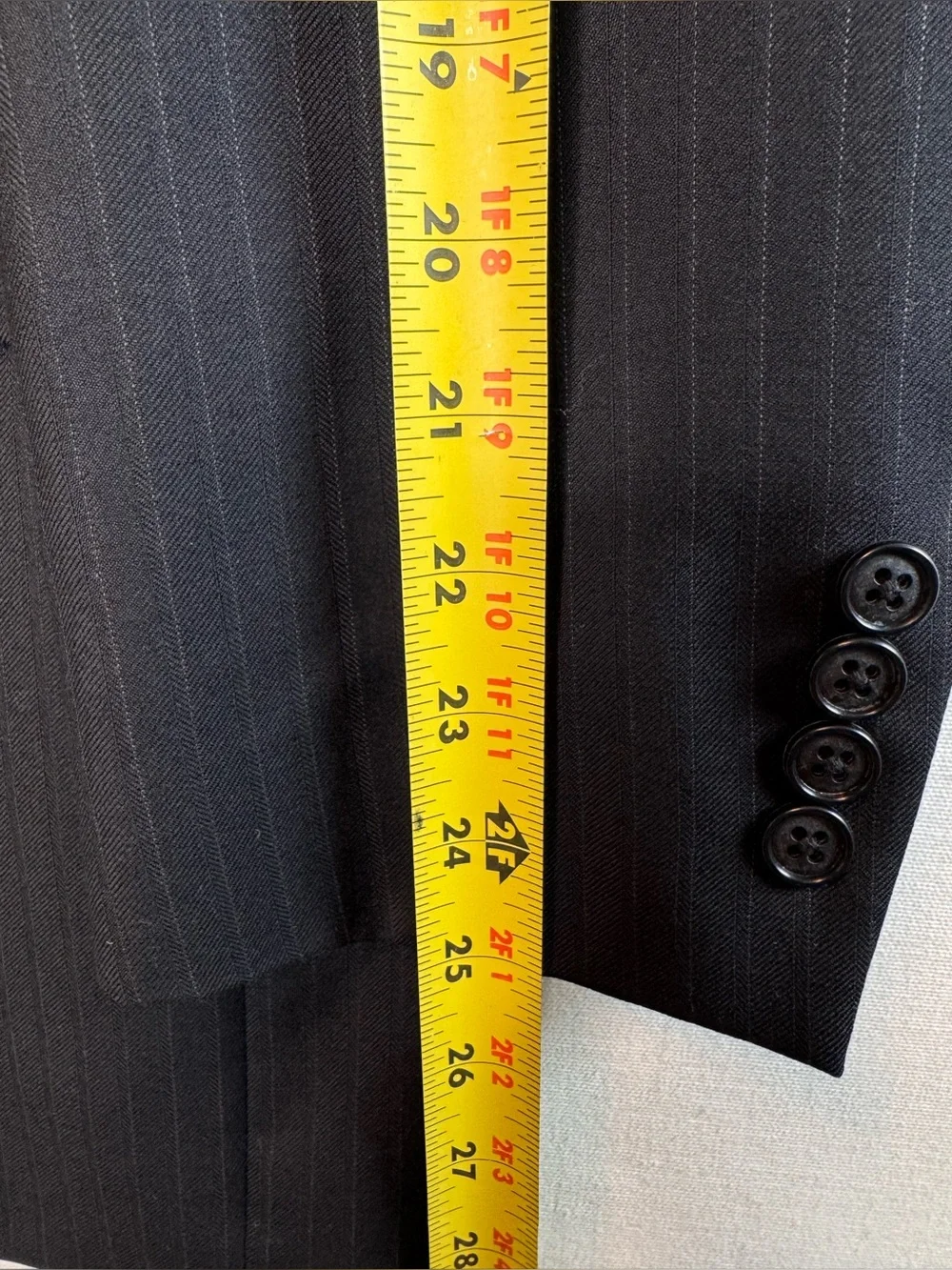Joseph Abboud suit blazer jacket black pinstripe measures size 44R wool Party